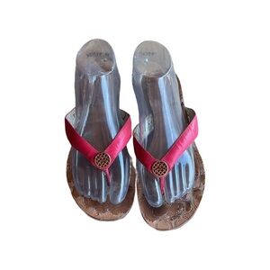 Coach Women's Pink Thong Sandals gold Decorative Medallion